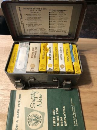 Vintage Usda First Aid Kit With Steel Box And Contents