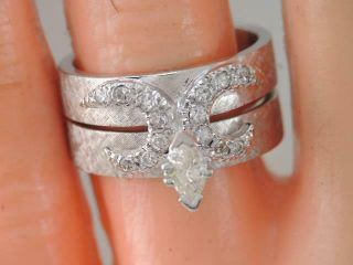 Vintage 14k White Gold 1/2 Ct Diamond Engagement Ring & Wedding Band Set Unique