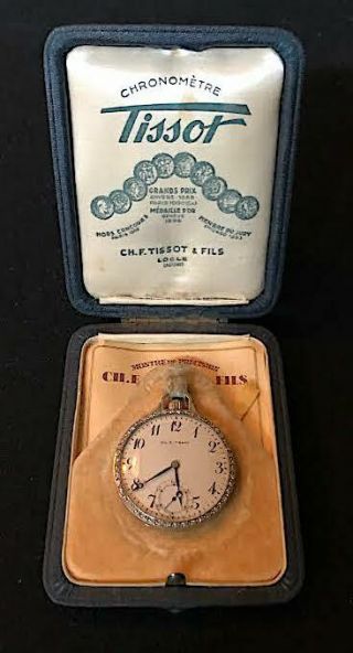 Tissot Art Deco Platinum And Diamond Pocket Watch With Box