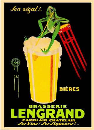 Brasserie Lengrand Frog Liqueur Wine Beer Vintage Advertisement Art Poster Print