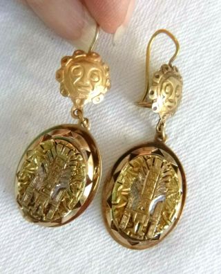 Vintage 18k Yellow Gold Inca God Dangle Earrings 7.  6 Grams Pierced Style