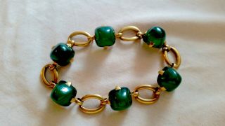 Marzo Paris,  Bracelet,  18k Gold,  Green Cabochons,  Art Deco Period,  Sugarloaf
