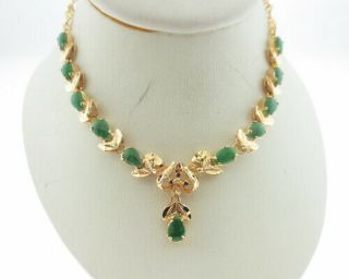 Estate Green Jades Solid 14k Yellow Gold 16.  5 " Necklace