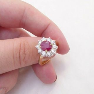 18ct Gold Ruby Diamond Ring,  Large Cluster