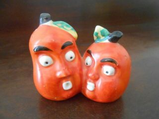 Vintage Japan Anthropomorphic Salt & Pepper Shakers Orange Pear