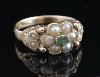 Victorian Emerald And Pearl Forget Me Not Ring,  15ct Gold