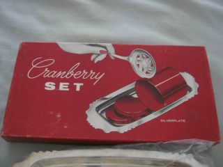 Vintage Silverplate Cranberry Serving Set,  Server & Tray,  Box, 2