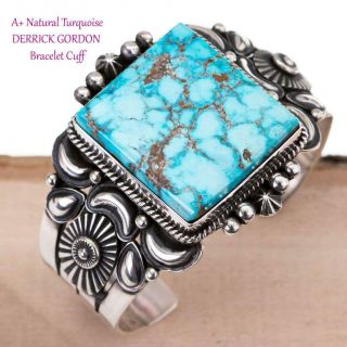 A,  Derrick Gordon Navajo Turquoise Bracelet Sterling Silver Kingman Waterweb