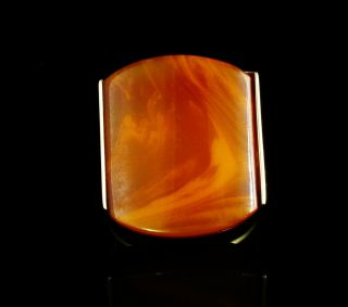 Modernist Vintage Rare Natural Baltic Butterscotch Amber 14k Gold Ring