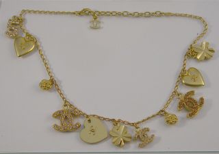 Chanel Gold Plated Cc Charm Vintage Chain Necklace Choker 15 " / 17 "