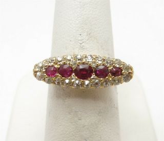 Vintage 14k Yellow Gold Ruby & 3/8ctw Rose Cut Diamond East - West Ring Size 6