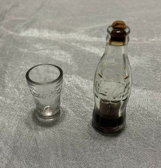 Vintage Minature Coca Cola 2.  5 " Glass Bottle One Chip And 1.  25 " Drinking Glass