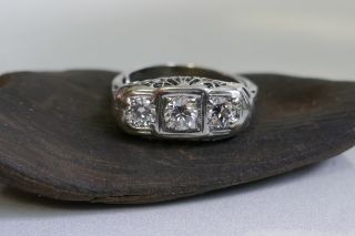 Vintage 14k White Gold Diamond Filigree Wedding Ring - Size 6 - 0.  75 Carats