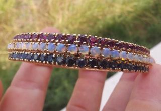 14k Yellow Gold Ruby Sapphire Opal Bangle Handmade Bracelet 27.  55gr 11mm