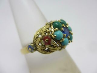 Enamel Forget Me Not Turquoise Quartz 18k Gold Ring Vintage Art Deco Tbj1473