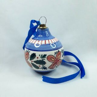 Delft Blue Ceramic Christmas Tree Ornament Red Green 3 " Round Ball