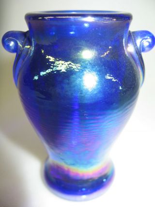 Vintage Boyd Cobalt Blue Carnival Art Glass Toothpick Holder Vase Urn Iridescent