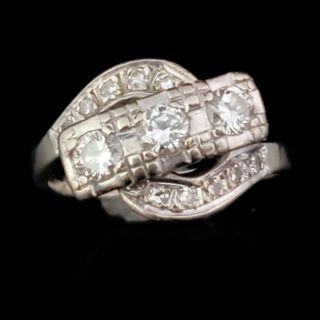 Vintage Diamond 14k White Gold Cocktail Ring Retro Estate Jewelry Mid Century