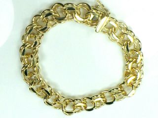 Heavy Solid 14k Yellow Gold Double Links Charm Bracelet Starter.  9 ".  50gm By Bs