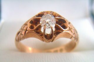 Extremely Rare 18ct Gold & 0.  27ct Old Cut Solitaire Diamond Gypsy Ring C1843