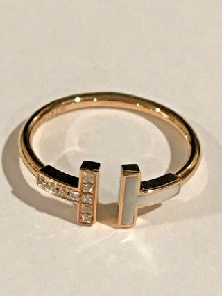 Tiffany & Co.  T Diamond & Mother - Of - Pearl Square Ring In 18k Rose Gold Size 6.  75