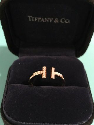 TIFFANY & CO.  T Diamond & Mother - Of - Pearl Square Ring In 18k Rose Gold Size 6.  75 2