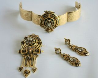 Spectacular Victorian 15ct Gold,  Diamond And Enamel Jewellery Set