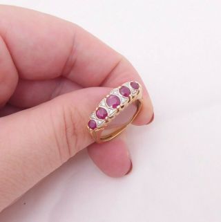 18ct Gold Ruby Diamond Ring,  Heavy 5 Stone