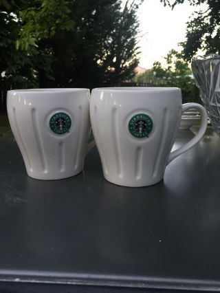 2 - Starbucks Barista Ribbed Coffee Mug Tea Cup Embossed Siren Mermaid Logo 2003