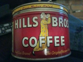 Vintage Hills Bros Coffee 1 Pound Tin,  Empty,  Great Colorful Logo & Graphics