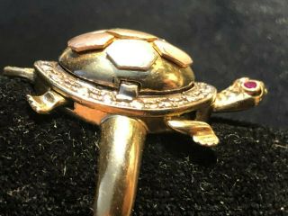 Unusual Vintage 14k Gold Turtle Ring With Baby Inside Size 8.  5 Movable Parts