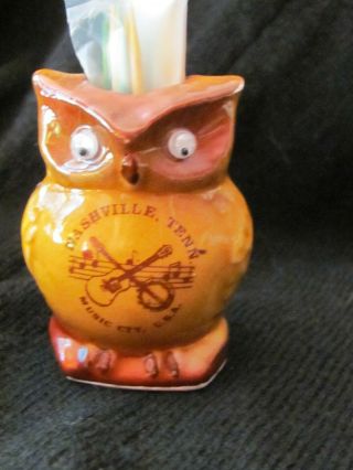 Vintage Ceramic Owl Toothpick Holder Matches Nashville Tn Made In Japan
