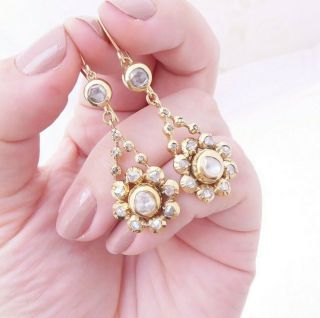 18ct Gold 3.  20ct Old Mine Rose Cut Diamond Earrings,  Large Victorian