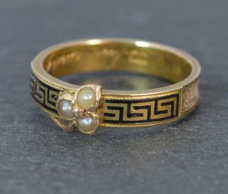 1871 Victorian 15ct Gold Pearl & Enamel Mourning Band Stack Ring D0200