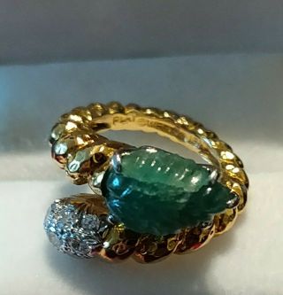 David Webb Carved Jade 18k Gold Platinum Diamond Cocktail Ring