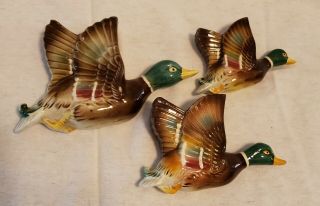 Set Of 3 Vintage Mallard Duck Wall Sconces Made In Japan