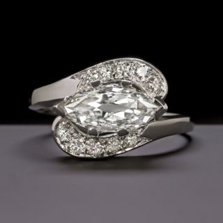 1 Carat Marquise Cut Diamond Engagement Ring White Gold Bypass Cocktail Estate