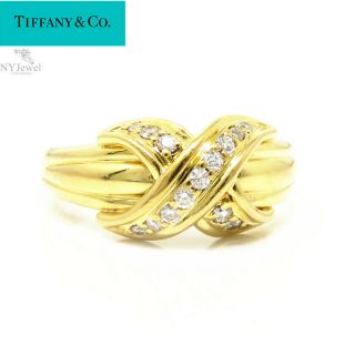 Nyjewel Vintage 1990 Tiffany & Co.  18k Yellow Gold Diamond Signature X Kiss Ring