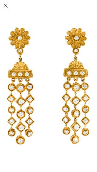 Lalaounis $28,  000 18k Yellow Gold Diamond Chandelier Earrings