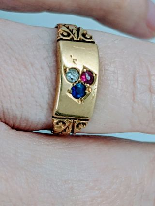 Victorian 1893 18ct Gold Blue Sapphire Red Ruby Diamond Gypsy Ring Box 3