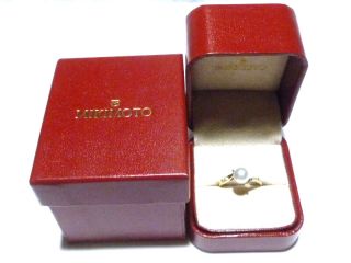 Mikimoto 18k Yellow Gold 7mm Pearl & Diamond Womens Ring Size 6.  25