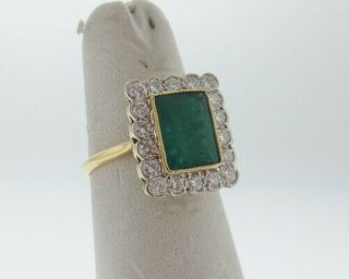 Gia Certified Vintage Estate Emerald Diamonds Solid 18k Yellow Gold Ring Sz