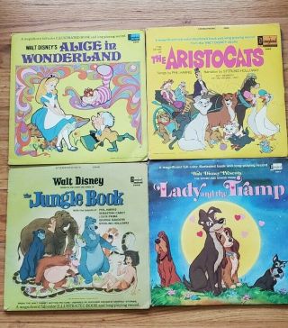 Walt Disney Vintage Lp Vinyl Records: Lady Tramp Jungle Book Aristocats Alice