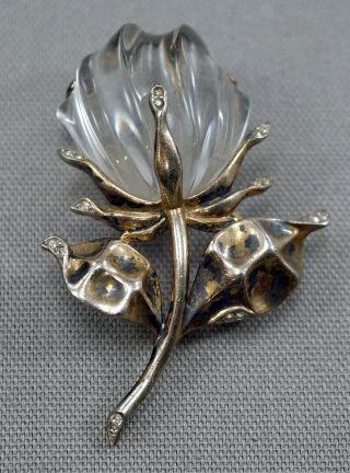 Trifari Alfred Philippe 1945 Sterling Silver Jelly Belly Flower Brooch 2.  5 "