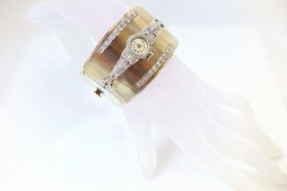 Retro & Art Deco Diamond Platinum Watch & 14k White Gold Wide (1.  5”) Cuff Bangle
