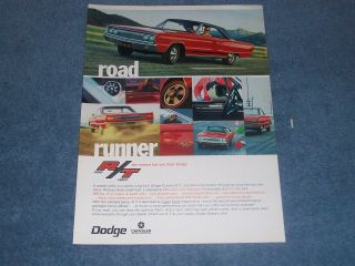 1967 Dodge Coronet R/t Vintage Color Ad " Road Runner "