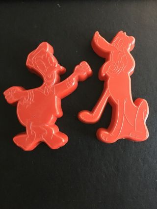 Set Of 2 Vintage Disney Red Plastic Cookie Cutters.  Donald Duck And Pluto
