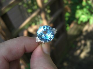 Vintage 17.  05ct Cobalt Blue Spinel Diamond 14k White Gold Ring Round Cut Estate
