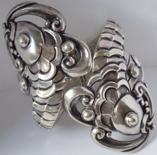 Vintage Margot De Taxco Hand Wrought Sterling Silver Double Fish Bracelet