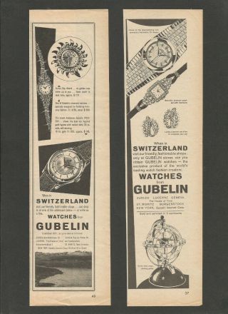 Gubelin Watch (2 Ads) - Vintage 1955 & 1957 Print Ads
